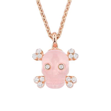 Tête de Mort Skull Necklace Rose Gold, Diamonds and Pink 